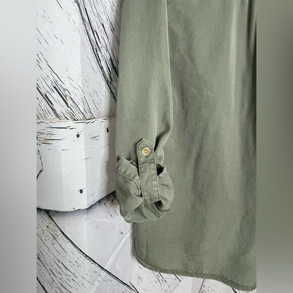 Harper Army Green Button Down Shirt Tie Front M - Picture 7 of 10